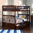AFI Columbia Twin Over Full Solid Wood Bunk Bed with 2 Storage Drawers in Walnut
