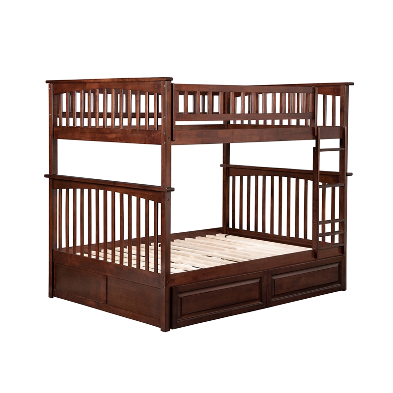 AFI Columbia Twin Over Full Solid Wood Bunk Bed with 2 Storage Drawers in Walnut
