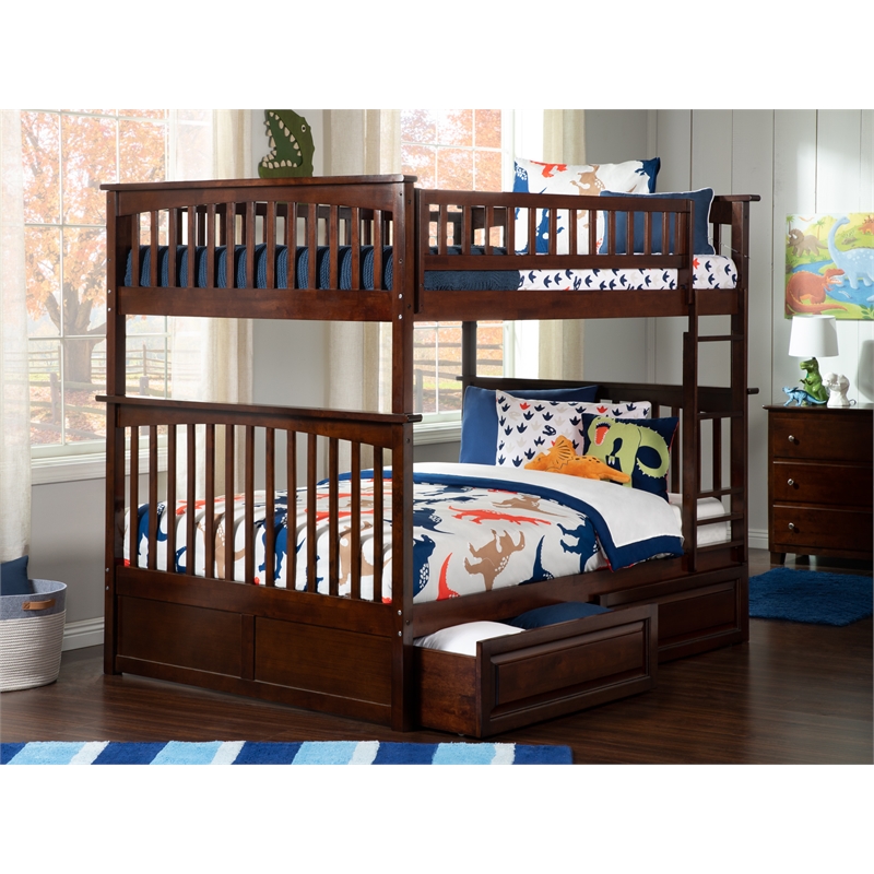 AFI Columbia Full Over Full Storage Wood Bunk Bed in Walnut