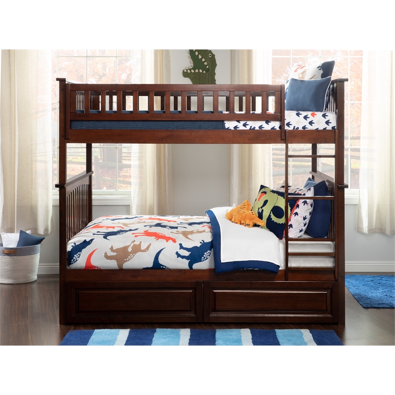 AFI Columbia Full Over Full Storage Wood Bunk Bed in Walnut