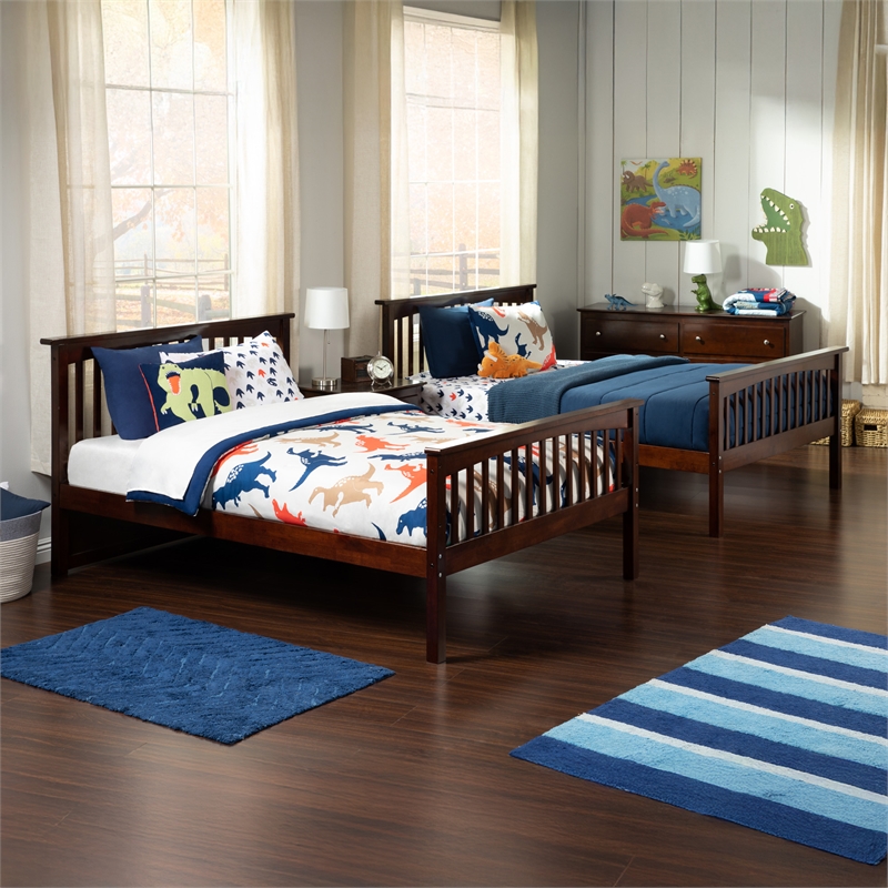 AFI Columbia Full Over Full Solid Wood Bunk Bed with Trundle in Walnut