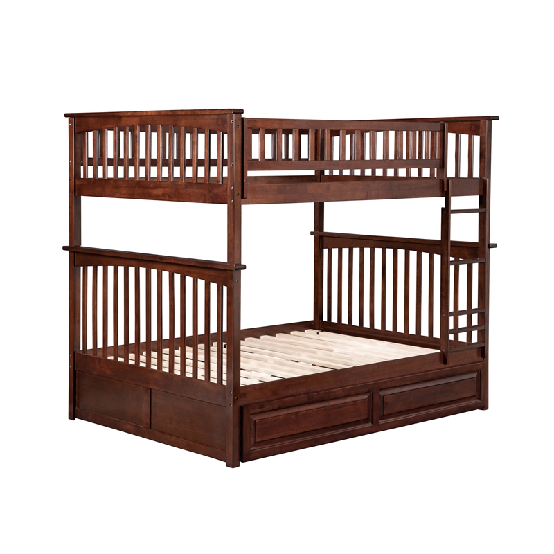 AFI Columbia Full Over Full Solid Wood Bunk Bed with Trundle in Walnut