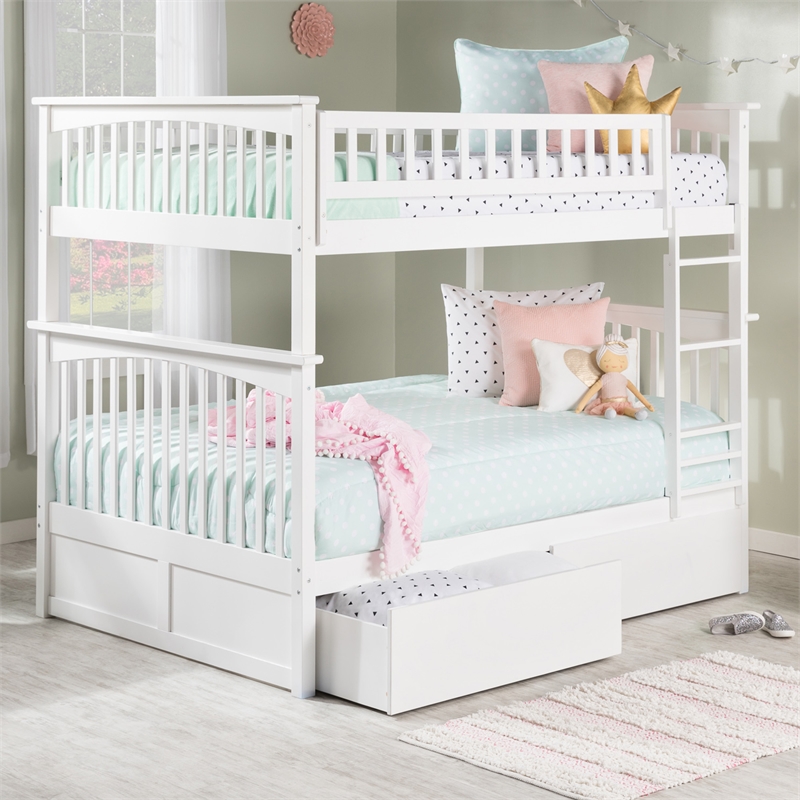 AFI Columbia Full Over Full Solid Wood Bunk Bed with 2 Storage Drawers in White