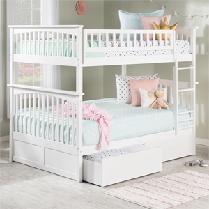 AFI Columbia Full Over Full Solid Wood Bunk Bed with 2 Storage Drawers in White