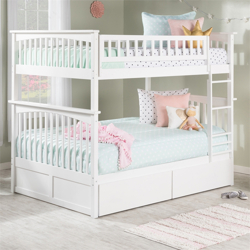 AFI Columbia Full Over Full Solid Wood Bunk Bed with 2 Storage Drawers in White