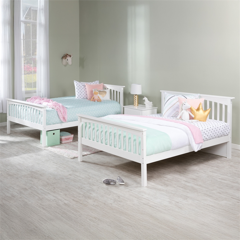 AFI Columbia Full Over Full Solid Wood Bunk Bed with 2 Storage Drawers in White