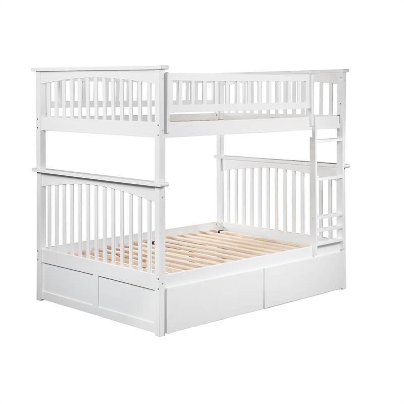 AFI Columbia Full Over Full Solid Wood Bunk Bed with 2 Storage Drawers in White