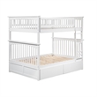 AFI Columbia Full Over Full Solid Wood Bunk Bed with 2 Storage Drawers in White