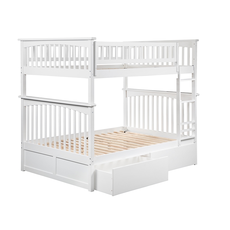 AFI Columbia Full Over Full Solid Wood Bunk Bed with 2 Storage Drawers in White