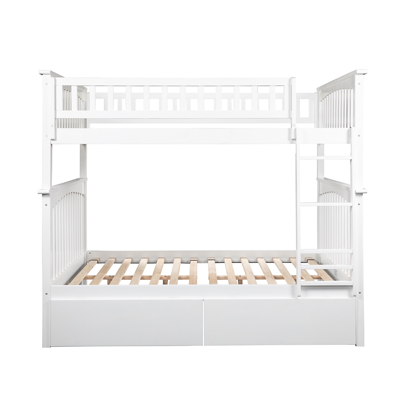 AFI Columbia Full Over Full Solid Wood Bunk Bed with 2 Storage Drawers in White