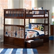 AFI Columbia Full Over Full Solid Wood Bunk Bed with 2 Storage Drawers in Walnut