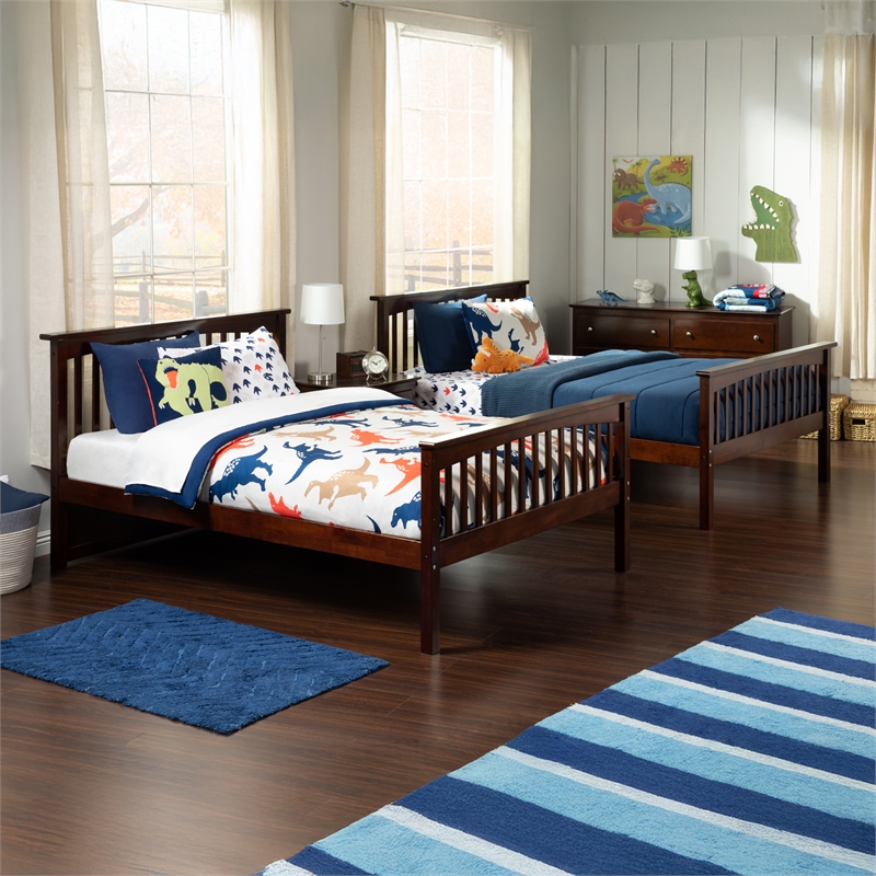 AFI Columbia Full Over Full Solid Wood Bunk Bed with 2 Storage Drawers in Walnut