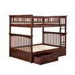 AFI Columbia Full Over Full Solid Wood Bunk Bed with 2 Storage Drawers in Walnut