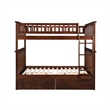 AFI Columbia Full Over Full Solid Wood Bunk Bed with 2 Storage Drawers in Walnut