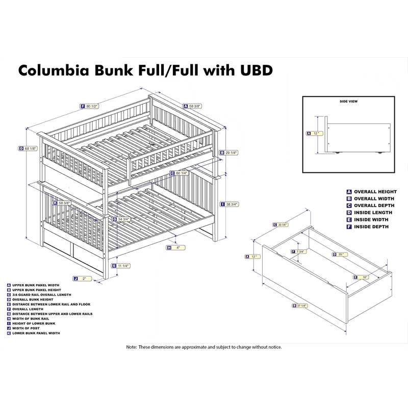 AFI Columbia Full Over Full Solid Wood Bunk Bed with 2 Storage Drawers in Walnut