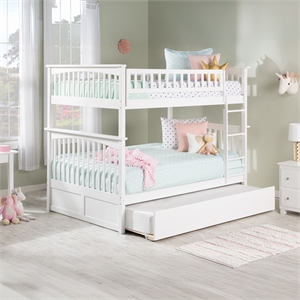 AFI Columbia Full over Full Solid Wood Bunk Bed with Trundle in White