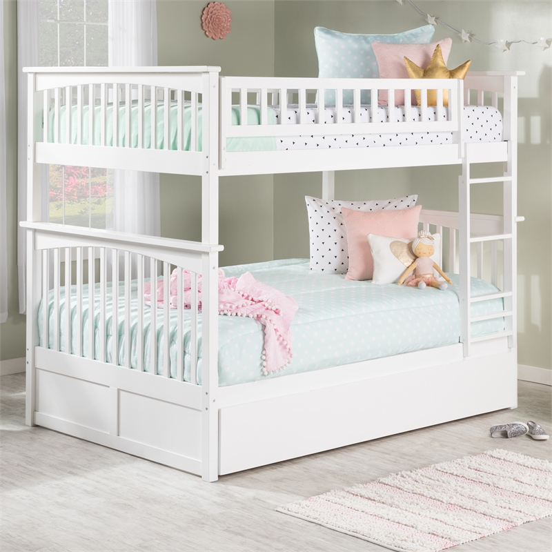 AFI Columbia Full over Full Solid Wood Bunk Bed with Trundle in White