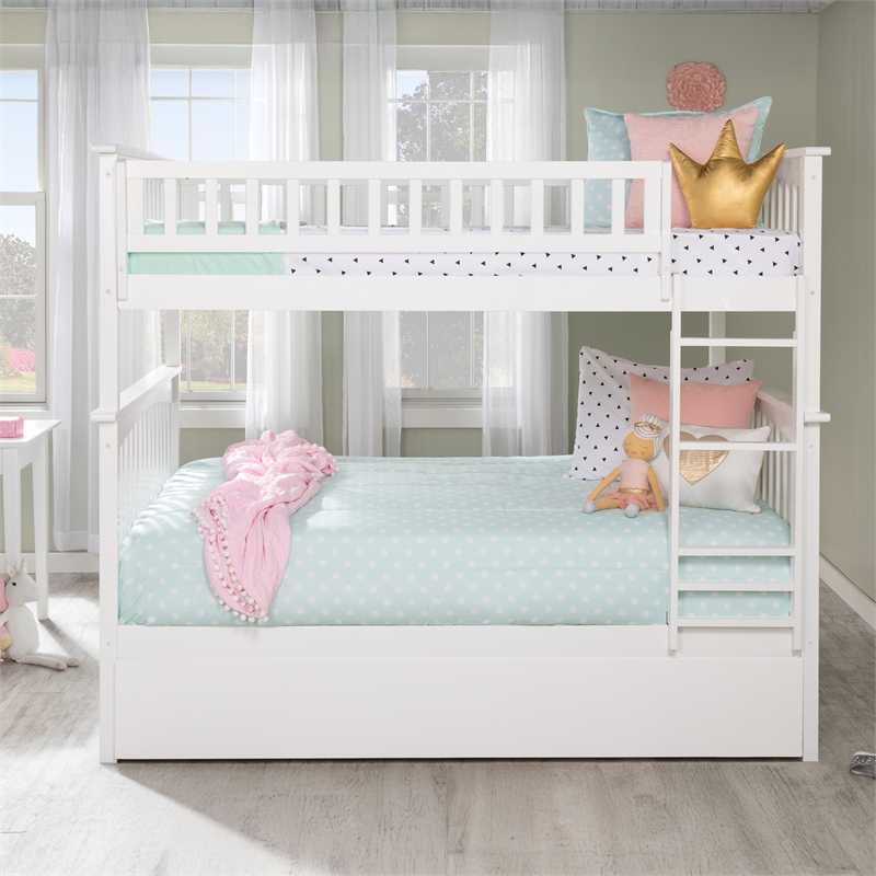 AFI Columbia Full over Full Solid Wood Bunk Bed with Trundle in White