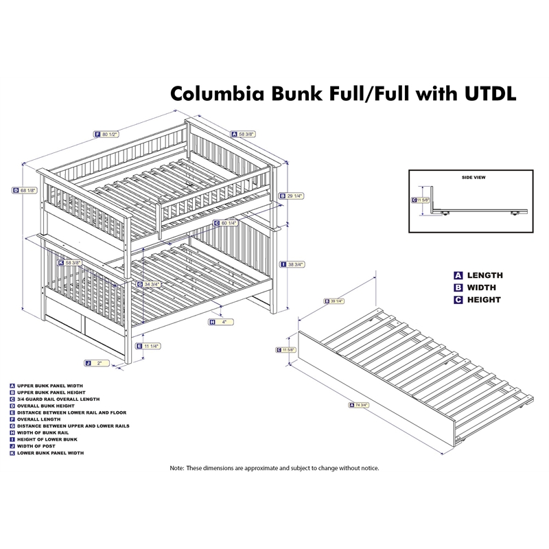 AFI Columbia Full over Full Solid Wood Bunk Bed with Trundle in White