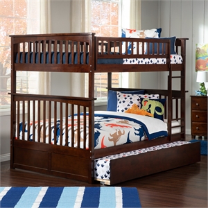 AFI Columbia Full over Full Solid Wood Bunk Bed with Trundle in Walnut