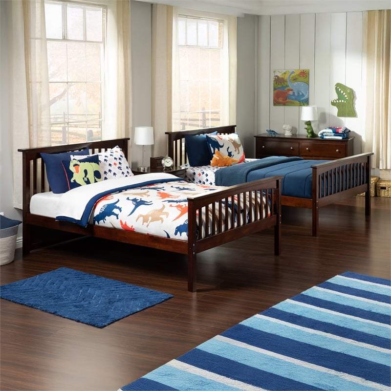 AFI Columbia Full over Full Solid Wood Bunk Bed with Trundle in Walnut