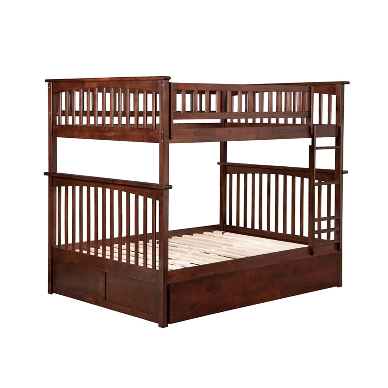 AFI Columbia Full over Full Solid Wood Bunk Bed with Trundle in Walnut