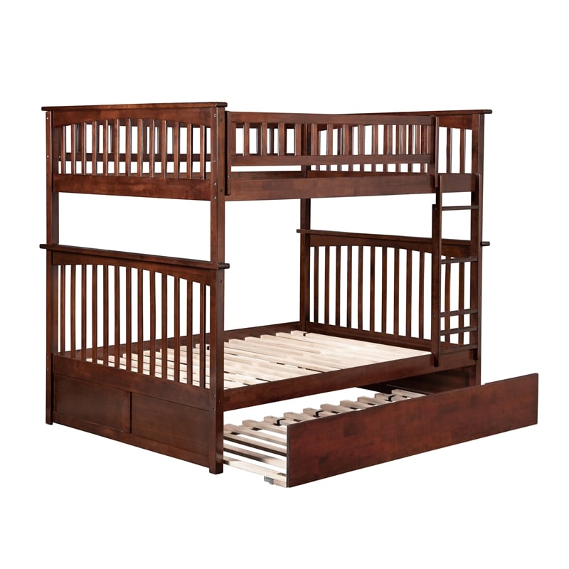 AFI Columbia Full over Full Solid Wood Bunk Bed with Trundle in Walnut