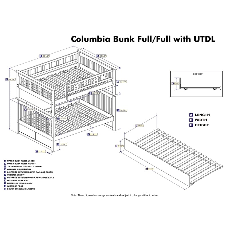 AFI Columbia Full over Full Solid Wood Bunk Bed with Trundle in Walnut