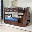 AFI Columbia Twin Over Twin Solid Wood Staircase Storage Bunk Bed in Walnut