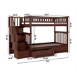 AFI Columbia Twin Over Twin Solid Wood Staircase Storage Bunk Bed in Walnut