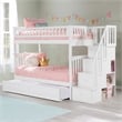 AFI Columbia Twin over Twin Solid Wood Staircase Bunk Bed with Trundle in White