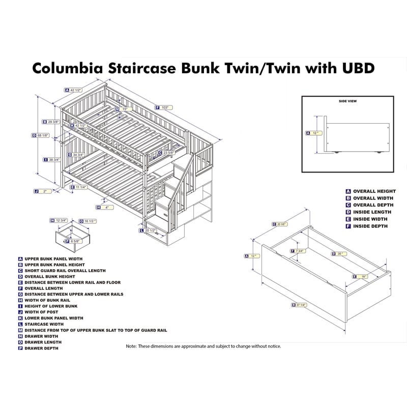 AFI Columbia Twin Over Twin Solid Wood Staircase Storage Bunk Bed in White