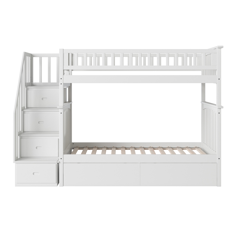 AFI Columbia Twin Over Twin Solid Wood Staircase Storage Bunk Bed in White