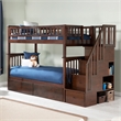 AFI Columbia Twin Over Twin Solid Wood Staircase Storage Bunk Bed in Walnut