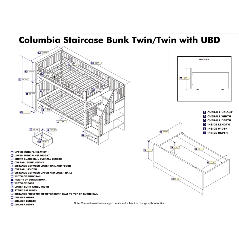 AFI Columbia Twin Over Twin Solid Wood Staircase Storage Bunk Bed in Walnut