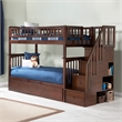 AFI Columbia Twin over Twin Solid Wood Staircase Bunk Bed with Trundle in Walnut