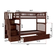AFI Columbia Twin over Twin Solid Wood Staircase Bunk Bed with Trundle in Walnut