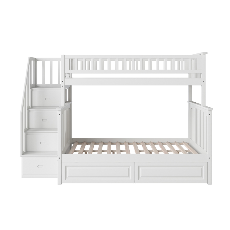 AFI Columbia Twin Over Full Solid Wood Staircase Storage Bunk Bed in White