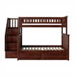 AFI Columbia Twin Over Full Solid Wood Staircase Storage Bunk Bed in Walnut