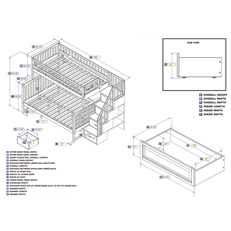 AFI Columbia Twin Over Full Solid Wood Staircase Storage Bunk Bed in Walnut
