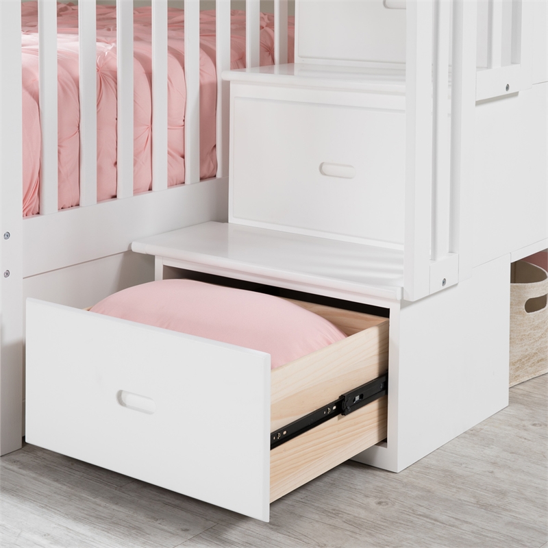 AFI Columbia Twin Over Full Wood Staircase Trundle Bunk Bed in White