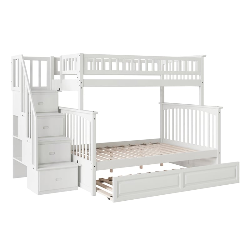 AFI Columbia Twin Over Full Wood Staircase Trundle Bunk Bed in White
