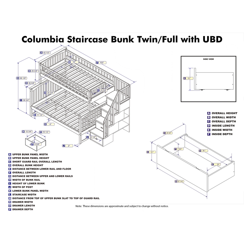 AFI Columbia Twin Over Full Solid Wood Staircase Storage Bunk Bed in White