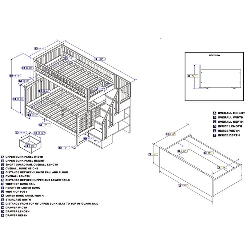 AFI Columbia Twin Over Full Solid Wood Staircase Storage Bunk Bed in Walnut