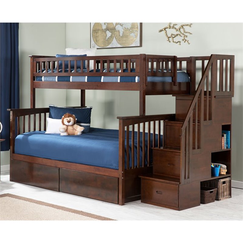 twin over full bunk bed with stairs and storage