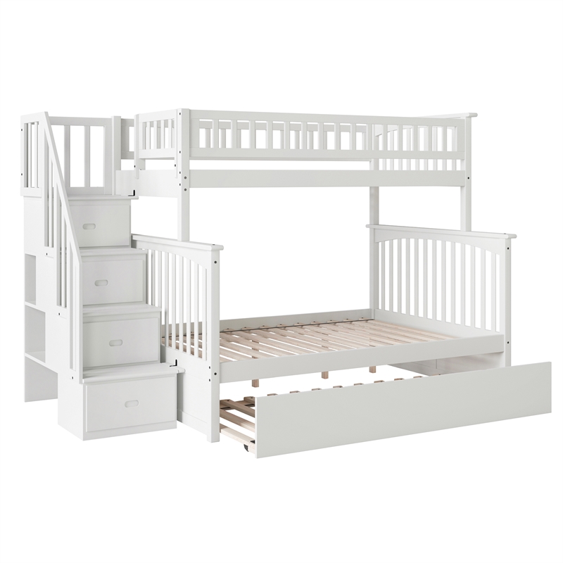 AFI Columbia Twin Over Full Wood Staircase Trundle Bunk Bed in White