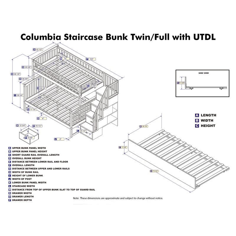 AFI Columbia Twin Over Full Wood Staircase Trundle Bunk Bed in White