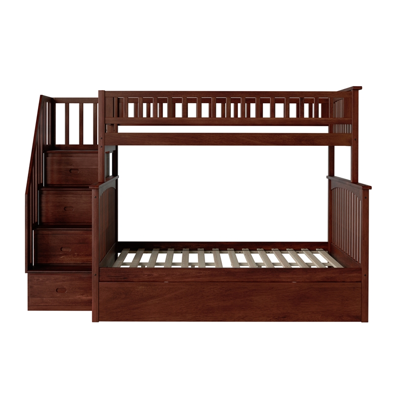 AFI Columbia Twin Over Full Wood Staircase Trundle Bunk Bed in Walnut