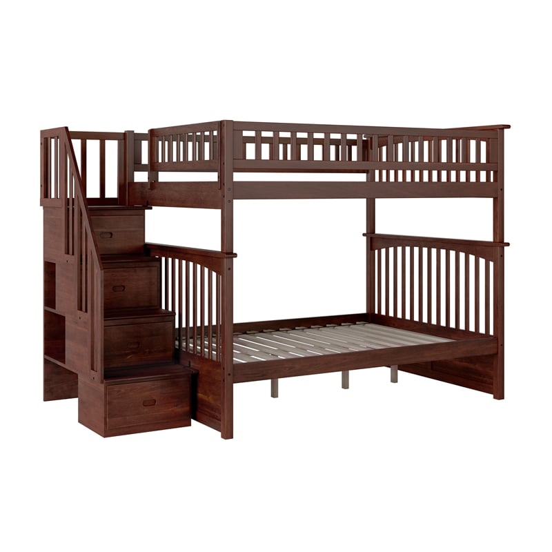 AFI Columbia Full Over Full Solid Wood Staircase Bunk Bed in Walnut