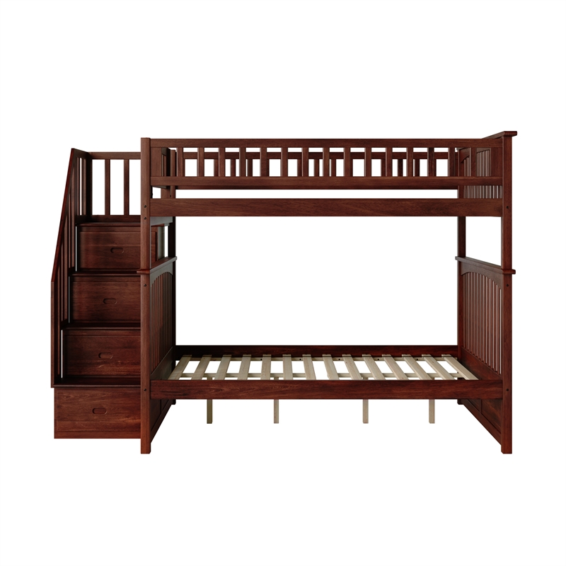 AFI Columbia Full Over Full Solid Wood Staircase Bunk Bed in Walnut
